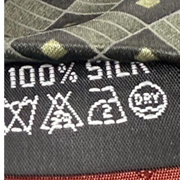 Valentino Christy Paris 100% Silk Tie Gold Green with Black Squares - Picture 5 of 6